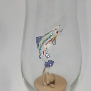 Unique Clear Glass Vase With Multi-Colored Glass Fish Suspended Inside Art Gift
